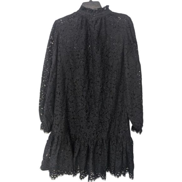 J.Crew Black Lace Puff Sleeve High Neck Ruffle Mini  Size Large - Picture 3 of 9